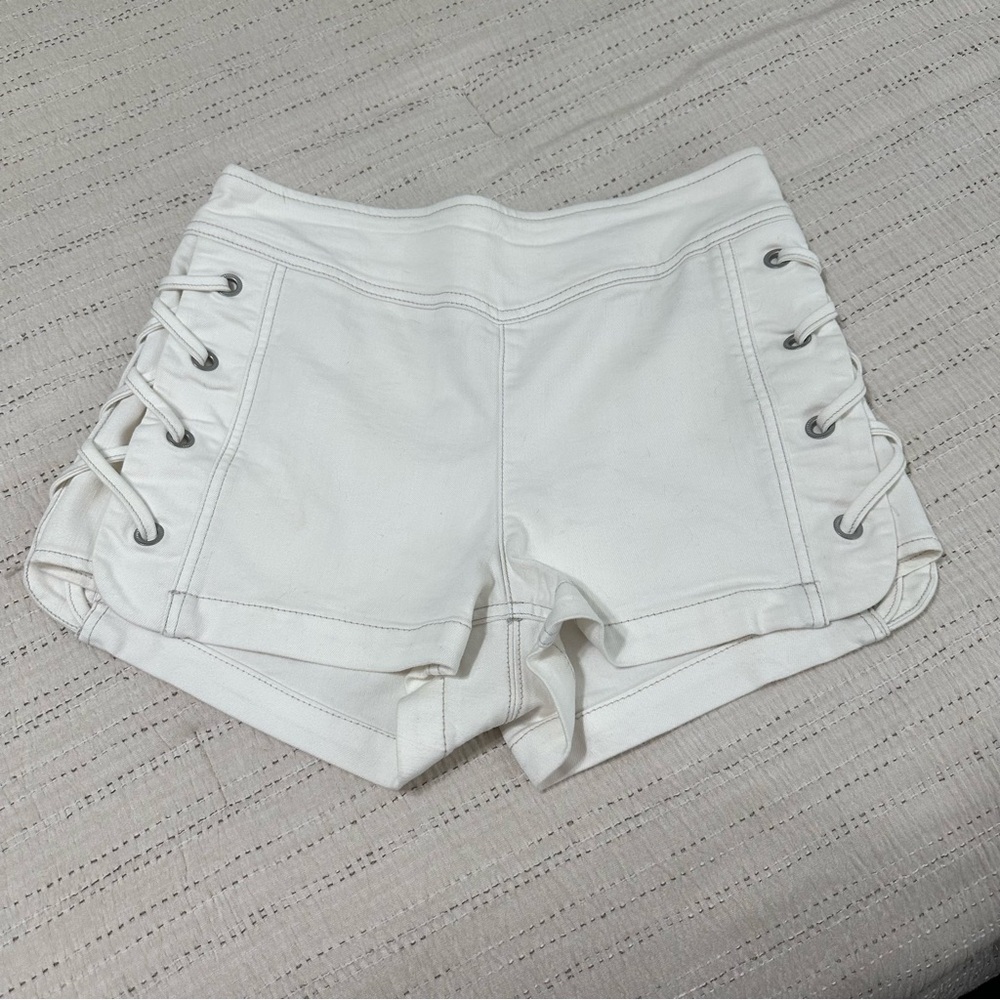 Free People White Lace-Up Jean Shorts